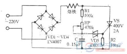 一例可控硅调温电烙铁的电路图