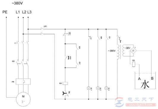 一例防止抽水泵空抽的保护电路图