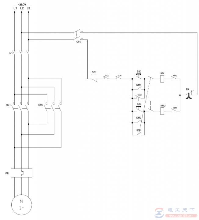 一例自动往返循环控制的电路图