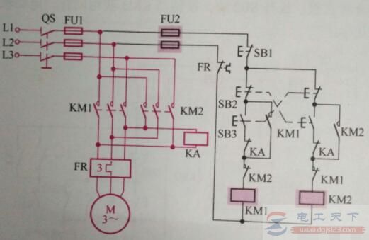 一例连锁继电器防止正反转转换相间短接的控制线路