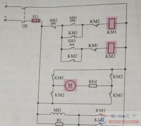 一例直流电动机正反转的控制线路