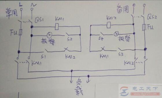 一例单相电源自动转换的双路自投控制线路