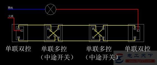 一个开关与两个开关及多开关控制一盏灯的接线方法