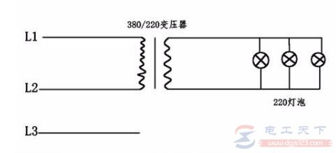 380V三相电源无零线怎么接220V照明