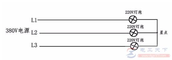 380V三相电源无零线怎么接220V照明