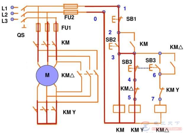 一例星三角降压启动的电路图及运行原理