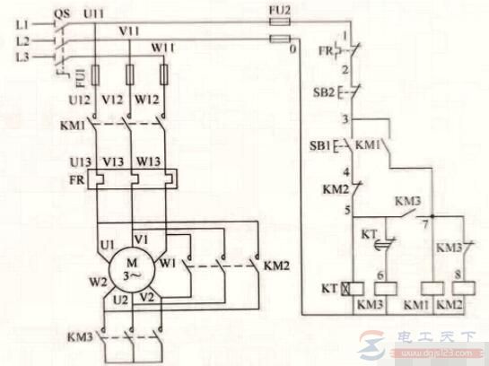 <a href=/zt/shijianjidianqi/ target=_blank class=infotextkey>时间继电器</a>控制的星三角降压启动电路图