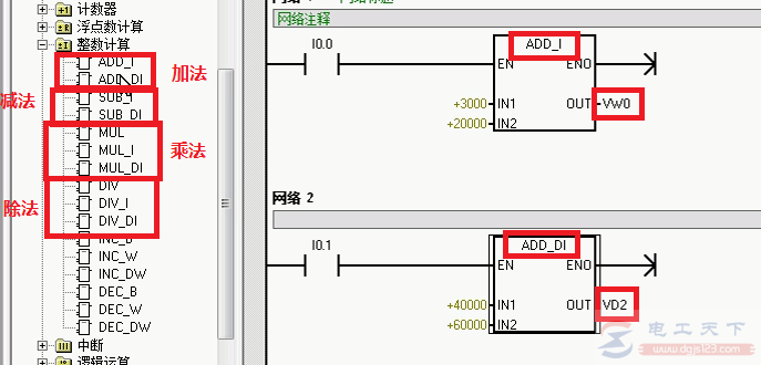 西门子S7-200系列PLC整数加减乘除指令入门教程