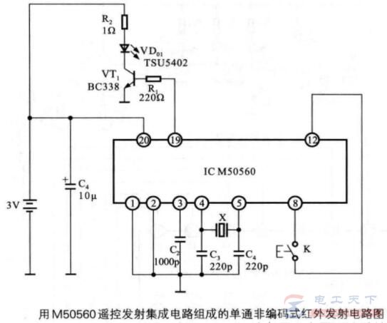 一例M50560红外发射电路的原理图