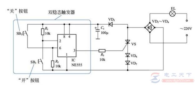 一例轻触台灯的开关电路图及功能说明