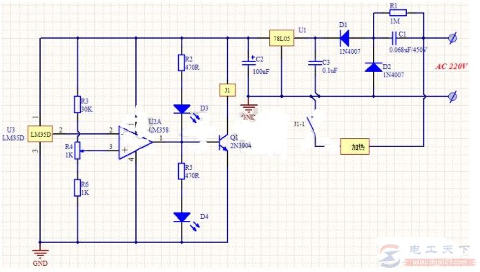 一例温控加热器电路的电路原理详解
