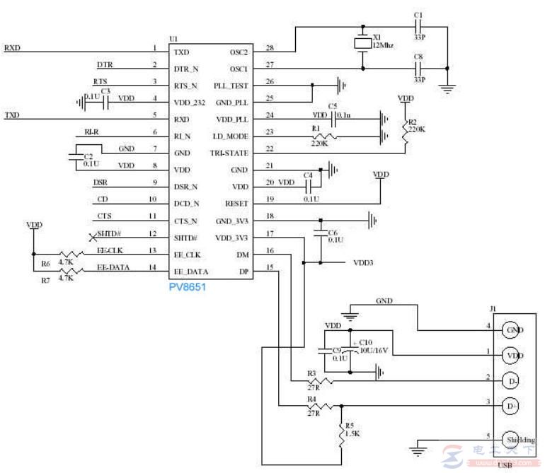 一例USB转232的电路图