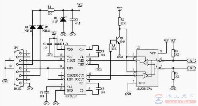一例RS232 RS485接口的原理图