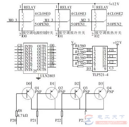 继电器开关控制模块与微控制器的电路连接图