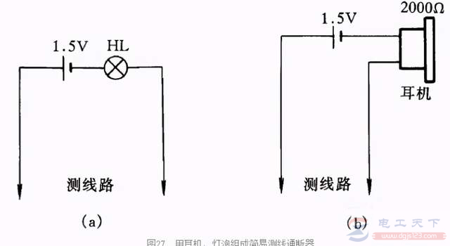 用耳机与灯泡组成的测线通断器