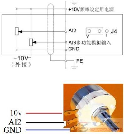 变频器外部按钮升降速怎么接线