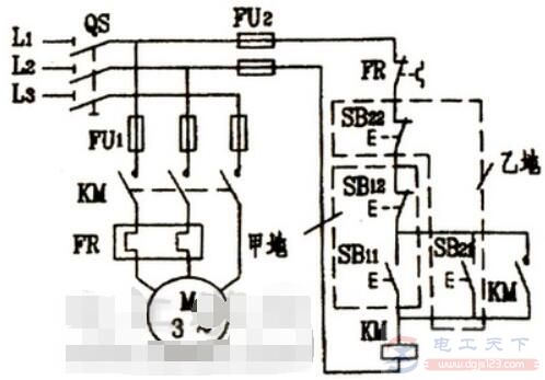 一例电机多地控制的电路图