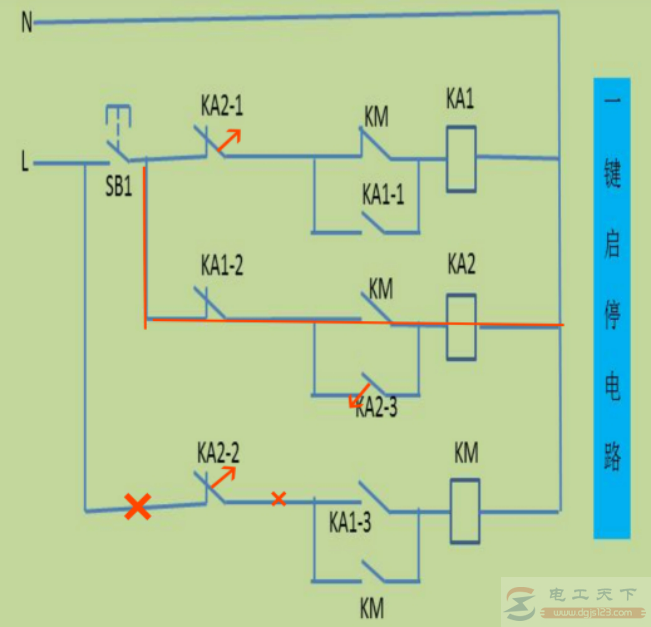 接触器控制的一键启停电路的工作原理