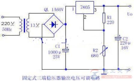 一例12v7805稳压电源的电路图