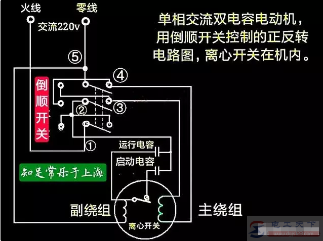 220v电动机带2个电容怎么实现倒转