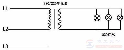 只有三相火线无零线怎么接220V的照明灯